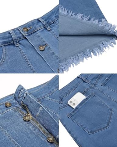 luvamia Women's Casual Button Down Frayed Raw Hem Skirt Jean Skirts Jeans Skirt for Women Jeans Skirt for Women Medium Blue Medium Fits Size 8 Size 10 - Image 5