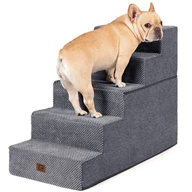 EHEYCIGA Dog Stairs for High Bed 22.5" H, 5-Step Dog Steps for Bed, Pet Steps for Small Dogs and Cats, Non-Slip Balanced Pet Ramp Indoor, Grey - Image 1