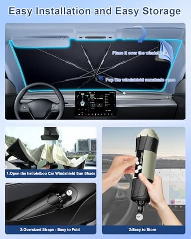 helloleiboo [2025 Upgraded] Car Windshield Sun Shade Umbrella 57"x 32" Windshield Sun Shade Foldable 5-Layer Thickened Vinyl Coating Reflective Polyester Blocks Heat & UV Rays for Medium Car Sedans - Image 5