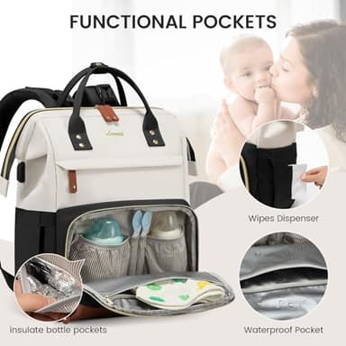 LOVEVOOK Diaper Bag Backpack, Baby Bag with Changing Station, Large Diaper Backpack for Mom Dads, Waterproof Mommy Bag for Boy and Girl, Travel Essential Baby Shower, Black-Beige - Image 3