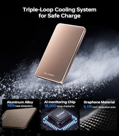 0.3" Ultra Slim] [Alloy-Made] ULiXWH Magsafe Portable Charger for iPhone, 2025 Upgrade 5000mAh Fast Charging Magnetic Power Bank, Wireless Battery Pack for iPhone 17 Air 16 15 Pro Max 14, Desert Gold - Image 5