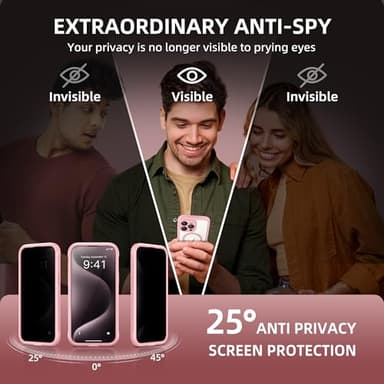 TIESZEN for iPhone 15 Pro Max Case, Compatible with MagSafe, Built-in Privacy Screen Protector and Camera Protection, Anti Spy Full Body Dustproof Shockproof Hard Phone Case 6.7", Pink - Image 2