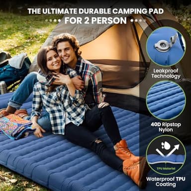Double Sleeping Pad, 4.7“ Ultra-Thick Camping Mattress 2 Person for Backpacking, Hiking(Blue) - Image 5