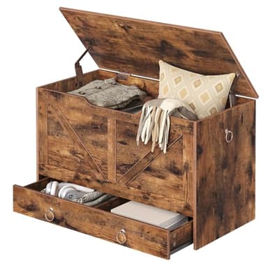 HOOBRO Storage Chest, 29.5" Toy Chest with Drawer, Wooden Storage Bench, Sturdy Entryway Bench Supports 220 lb, Shoe Bench, Safety Hinge, U-Shaped Opening, Easy Assembly, Rustic Brown FG71CW01G1 - Image 7