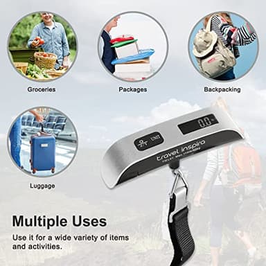 travel inspira Luggage Scale, Portable Digital Hanging Baggage Scale for Travel, Suitcase Weight Scale with Rubber Paint, 110 Pounds, Battery Included - Silver - Image 7