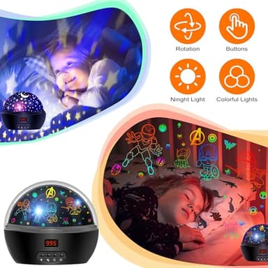 MOKOQI Kid Light Projector Superhero Toys for Boys 5-7 Avengers Night Light Projector with Timer for Kids Room, 360 Degree Rotation Toddler Nightlights with Spiderman Figurine Star Lamps - Image 3