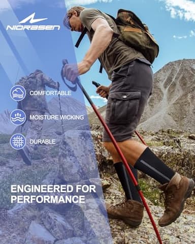 Niorasen Men's Cotton Crew Work Socks, 5 Pairs Cushioned Boot Socks, Moisture Wicking Athletic Socks for Hiking Sports Running 10-13 (Black) - Image 9