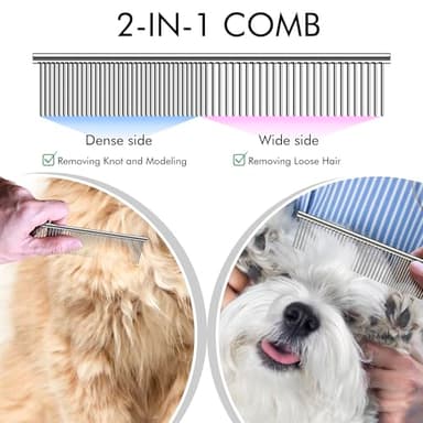 OneCut Pet Grooming Brush and Metal Comb Combo, Pet Grooming Rake and Brushes for Small, Medium & Large Dogs Double Sided Deshedding Tool Removes Knots and Tangled Hair (Blue) - Image 4