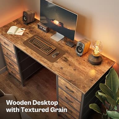 Huuger 47 Inch Computer Desk with 8 Fabric Drawers, Office Desk Work Desk for Home Office, Study, Gaming Desk with Drawers, Large Storage, Rustic Brown - Image 5