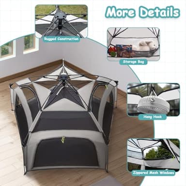 Funsland Baby Playpen Pop-up Tent - Outdoor & Indoor Play Tent for Beach with Canopy Travel Bag Portable Play Yard for Babies & Toddlers (Gray) - Image 7