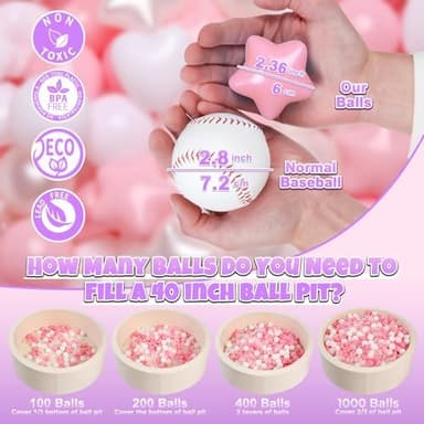GOGOSO Ball Pit Balls,Plastics Balls for Ball Pit, Stars Hearts Shape for PastelBall for Toddlers Kids - Image 4