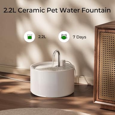 Voluas Ceramic Cat Water Fountain, 2.2L/74oz Cat Fountains for Drinking Indoor, Automatic Pet Water Dispenser with Ultra-Quiet Pump and Replacement Filter, Kitty Watering Supplies, Easy Clean BPA-Free - Image 7