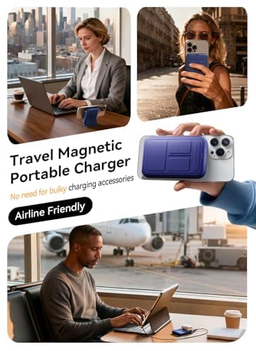 Gxorul Magnetic Power Bank, 10000mAh Wireless Portable Charger with 20W USB-C Fast Charging, Foldable Stand & LED Display Battery Pack, Compatible with iPhone 16/15/14/13/12, Blue - Image 7