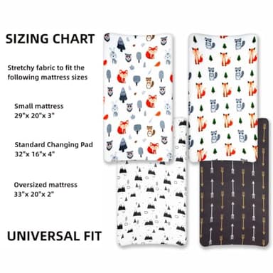 4 Pack Changing Pad Covers Woodland Forest Animals Wood Neutral Unisex Fitted Baby Changing Pad Cover Set for Baby Boys or Girls - Image 7