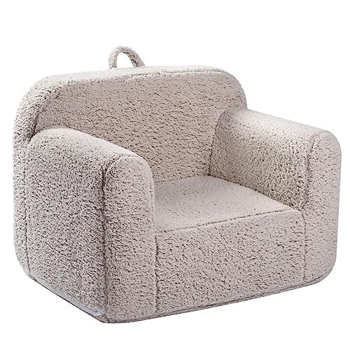 MOMCAYWEX Kids Snuggly-Soft Sherpa Chair, Cuddly Toddler Foam Chair for Boys and Girls, Light Grey - Image 1