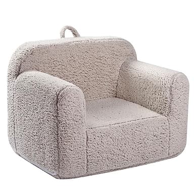 MOMCAYWEX Kids Snuggly-Soft Sherpa Chair, Cuddly Toddler Foam Chair for Boys and Girls, Light Grey - Image 1