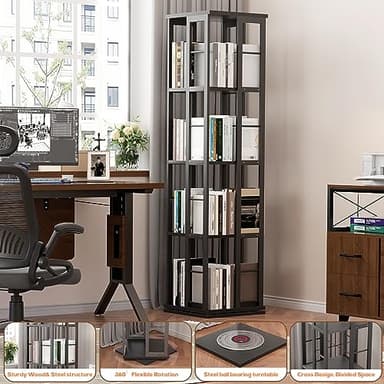 Aheaplus Rotating Bookshelf, 360 Display Wood Spinning Bookshelf, Floor Standing Bookcase Narrow Shelf Revolving Organizer Storage Rack for Small Space, Bedroom, Study Room, Black - Image 6