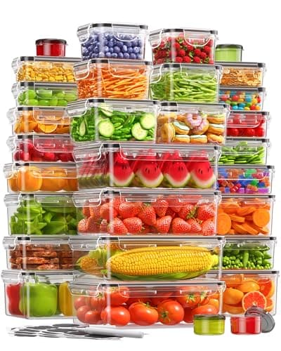 KEMETHY 60 PCS Food Storage Containers with Lids, BPA-Free Plastic Food Containers for Kitchen Storage, Leak Proof, Reusable Meal Prep Containers with Labels & Pen - Image 1