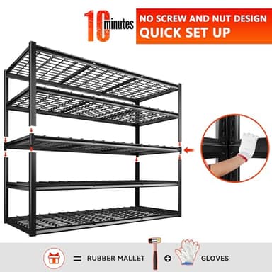 REIBII 60" W Garage Shelving Heavy Duty Metal Shelving 3000LBS Storage Shelves Adjustable Metal Shelves for Storage Industrial 5 Tier Garage Shelves for Warehouse Basement Pantry 60"W x 24"D x 72"H - Image 8