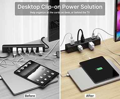 CCCEI Standing Desk Clamp Power Strip with 15 Outlets, Black Desktop Edge Mount Surge Protector Outlet, Fast Charging USB-A and 45W USB-C Ports, 10 FT Flat Plug, Black Fit 1.6 inch Table top. - Image 5