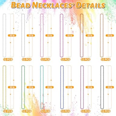 EOBOH 144PCS Mardi Gras Beads, Metallic 12 Kinds Bead Necklace Party Supplies, 33" Mardi Gras Necklace Costume Stuff, Festival Parade Throw Accessories for Wedding Birthday Celebrations Decorations - Image 2