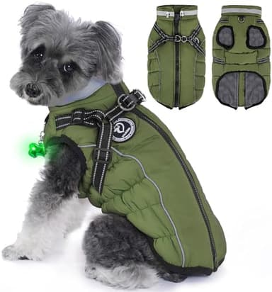 Waterproof Dog Jacket with Built-in Harness, Winter Snow Dog Warm Coat for Small, Medium Dogs, Cold Weather Cozy Vest Clothes with Luminous Pendant and Reflective Strips, Adjustable Straps - Image 3