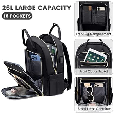 LOVEVOOK Laptop Backpack Women Teacher Backpack,15.6 Inch Laptop Bag with USB Port,Waterproof Daypack for Work Travel,Black - Image 4