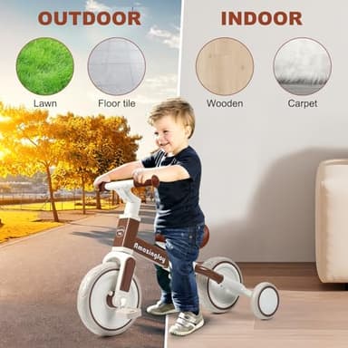 4 in 1 Toddler Tricycle for 2-5 Year Olds Kids Trike 3 Year Old Tricycle Toddlers Boys Girls Gift Trike Toddler Tricycle 1-3 Kids Trikes 3-5 Removable Pedal Adjustable Seat Brown - Image 6