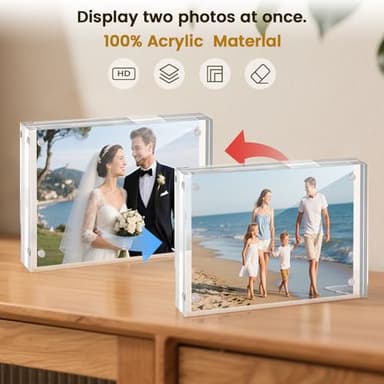 JOHOUSE 5 Pack 4 x 6 Acrylic Picture Frames, Double Sided Magnetic Photo Frames Self Standing Frameless Transparent for Desktop Display Gifts for Women - Image 5