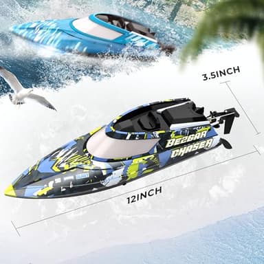 BEZGAR RC Boat, 2 Packs 12 inch Fast Speed RC Boat 30 KPH with A Portable Suitcase for Lakes & Pools & Salt Water, Summer Toys for Adults and Ideal Gifts for Kids Boys Age 6 7 8-12 Years Old - TX2P1 - Image 2