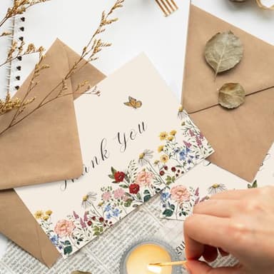 JarThenaAMCS Wildflower Thank You Cards Vintage Flower Greeting Cards Floral Blank Note Cards with Kraft Envelope Sticker for Birthday Wedding Bridal Shower, 4 x 6 Inch, 20 Pack - Image 7