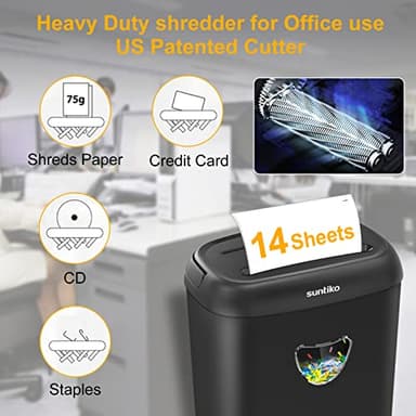 Suntiko Paper Shredder, 14 Sheet Cross Cut, 6.6 Gallon Basket, P-4 Security Level, 3 Mode Design - Jam Proof Heavy Duty Shredder for Home and Office - Image 2