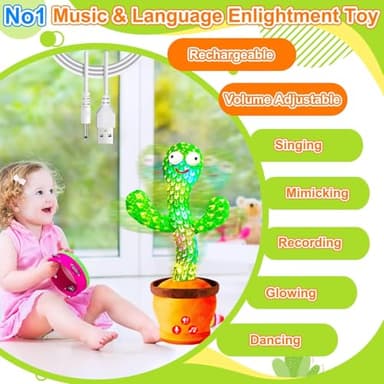 Vitosup Rechargeable Dancing Talking Cactus Toy for Baby Toddler, Volume Adjustable, Singing, Mimicking, Repeating, Toddler Baby Toys for Girls Boys, Birthday or Chirstmas Gifts - Image 2