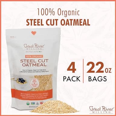 Great River Organic Milling, Oatmeal, Steel Cut Oats, Organic, 22 Ounces (Pack of 4) (Packaging May Vary) - Image 3