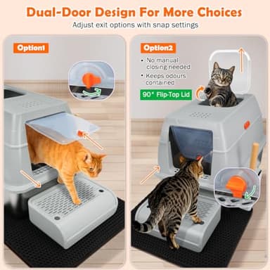 SZEE XL Stainless Steel Litter Box, Top Exit Design, Non Stick, No Smell, Easy Cleaning, Activated Charcoal Odor Control Design, Half/Fully Enclosed Design, Footboard, Trapping Mat & Scoop Included - Image 3