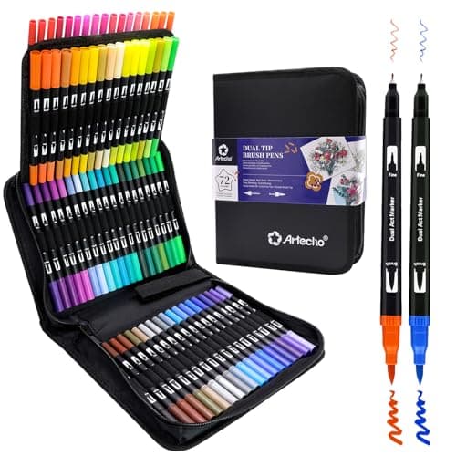 Artecho 72 Colors Markers for Adult Coloring Books No Bleeding, Dual Tip Markers for School, Fine and Brush Tip for Adults Coloring Books, Calligraphy, Drawing, Sketching - Image 1