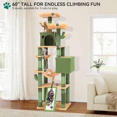YITAHOME 76in Tall Cactus Cat Tree Tower with Self-Grooming Brush, Cute Cat Climbing Tower for Indoor Cats with Cat Condo, Plush Platform, Hammock, Sisal Scratching Posts, Dangling Ball - Image 2