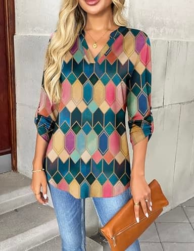 Zeagoo Women Pullover Oversized Sweatshirts Long Sleeve Shirts Loose Fit Plaid Printed Tops - Image 3