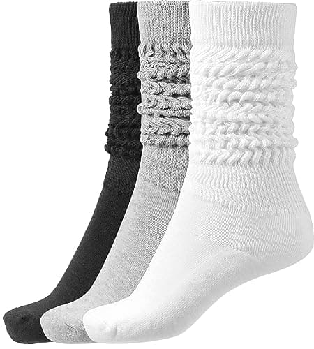 BomKinta Slouch Socks Women Thigh High Boot Socks Soft Scrunch Socks Size 5-11 3 Pair Pack Black White Gray - Image 1