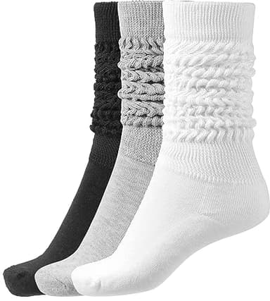 BomKinta Slouch Socks Women Thigh High Boot Socks Soft Scrunch Socks Size 5-11 3 Pair Pack Black White Gray - Image 1