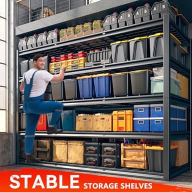 REIBII 60" W Garage Shelving Heavy Duty Metal Shelving 3000LBS Storage Shelves Adjustable Metal Shelves for Storage Industrial 5 Tier Garage Shelves for Warehouse Basement Pantry 60"W x 24"D x 72"H - Image 4