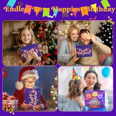 Omgpeike Musical Birthday Card, Pop up 3D LIGHTS & SOUND Firework Happy Birthday (Purple) - Image 6