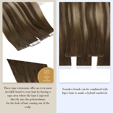Full Shine Virgin Injection Tape in Hair Extensions Real Human Hair Color 4/27/4 Balayage Tape in Extensions 16 Inch Machine Remy Seamless Human 5Pcs 10Gram Invisible Injected - Image 3