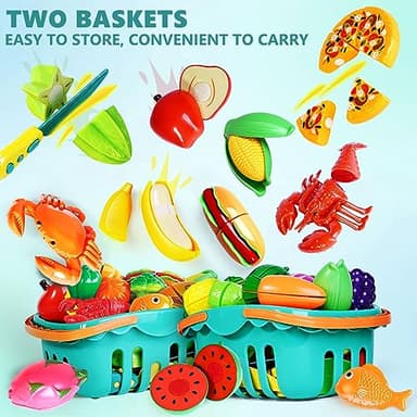 100 Pcs Play Food Set for Kids Kitchen, Pretend Food Toy for Toddlers Age 1-3, Plastics Cutting Fake Food/ Fruit/ Vegetable Accessories with 2 Baskets, Birthday Gifts for 2 3 4 5 Years Old Boys Girls - Image 3