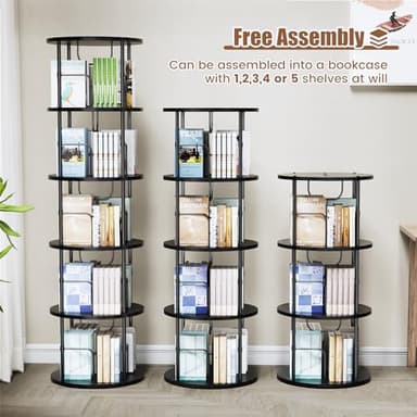 ALLSTAND 5 Tier Rotating Bookshelf, 360 ° Display Stackable Spinning Bookshelf Tower, Corner Bookshelf Tall Floor Standing Swivel Bookcase Narrow Storage Organizer for Bedroom, Living Room, Black - Image 5