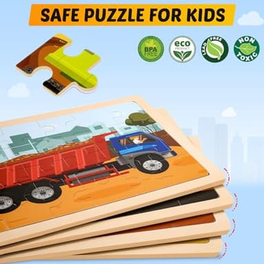 Wooden Vehicle Puzzles for Kids Age 3 4 5 Year Old, 4 Pack 24 Pcs Montessori Toddler Jigsaw Puzzles for Girl boy Activities Preschool Learning Educational Birthday Gift Travel Autistic Wooden Toys - Image 2
