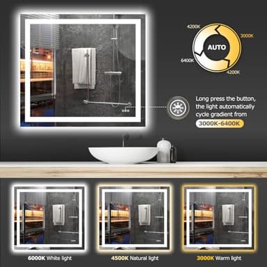 Hivone 40X36 LED Bathroom Mirror with Lights, Anti-Fog, Dimmable, Backlit + Front Lit, Smart Bathroom Vanity Mirror, Memory Function, Shatterproof, Tempered Glass (Horizontal/Vertical) - Image 5