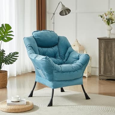 HollyHOME Lazy Chair with Armrest and Side Pocket, Comfy Accent Lounge Chair,Leisure Sofa Armchair for Living Room, Bedroom, Dorm, or Small Spaces, Oversized Reading Sofa Chair, Textured Blue - Image 2