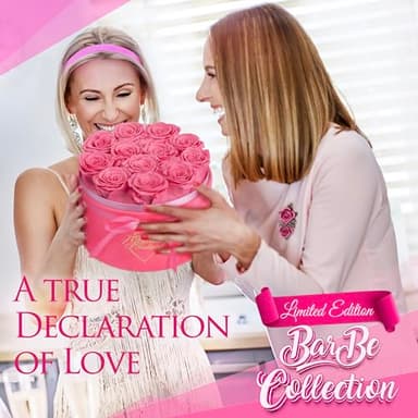 GLAMOUR BOUTIQUE Flower Forever Gift Box 12 Real Preserved Roses in Round Velvet White Box, Handmade, Rose Petals, Birthday, Marriage, Anniversary, Graduation - Velvet Pink - Image 5