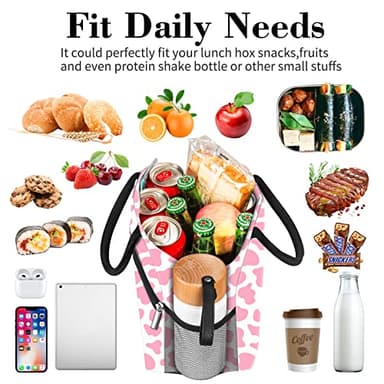 Coobiiya Lunch Bag Women, Lunch Box for Women Adult Men, Small Leak-proof Cute Lunch Tote Large Capacity Reusable Insulated Cooler Lunch Container for Work/Office/Picnic/Travel-Pink Cow - Image 2